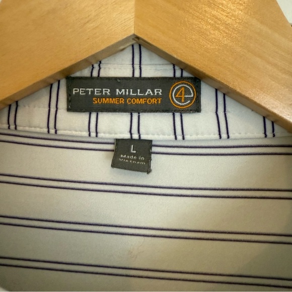 Peter Millar Summer Comfort Golf Performance Polo Shirt L White Blue Pinstipe - Picture 3 of 8